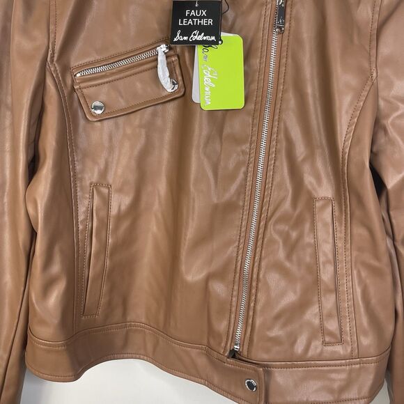 Sam Edelman Women's XL Brown Vegan Leather Moto Jacket Biker Motorcycle - Picture 6 of 13